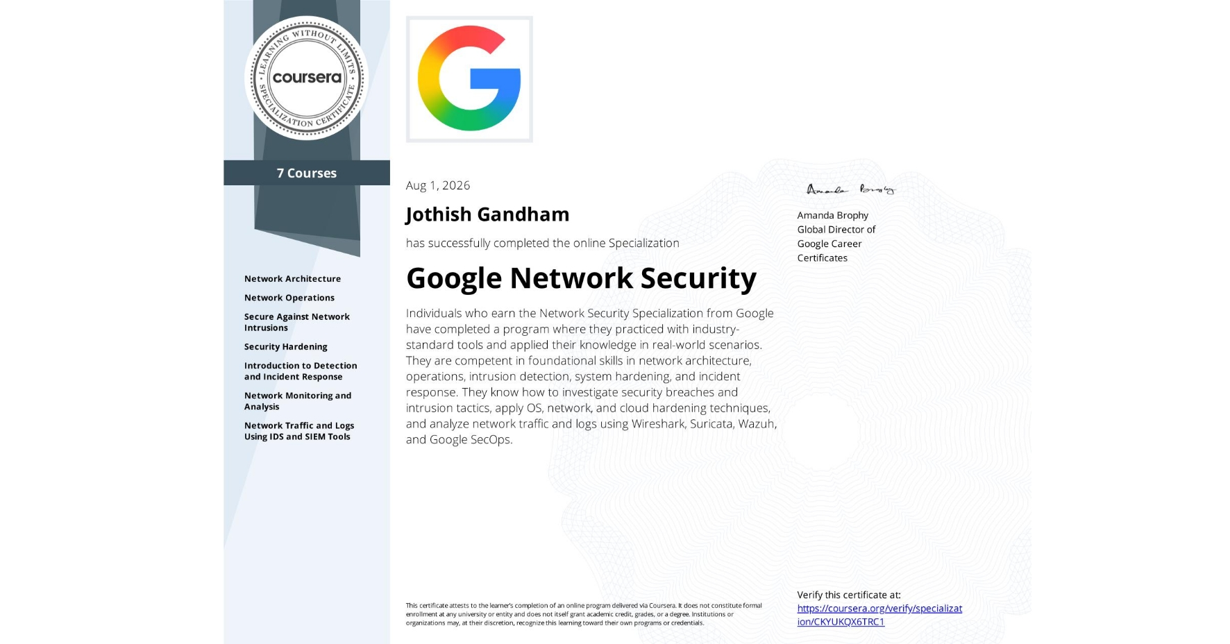 Network Security Specialization Certificate